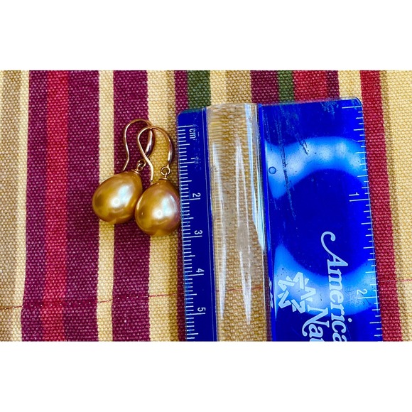 Golden Pearl Drop Earrings Dangle Hook Style Jewelry - Picture 6 of 6